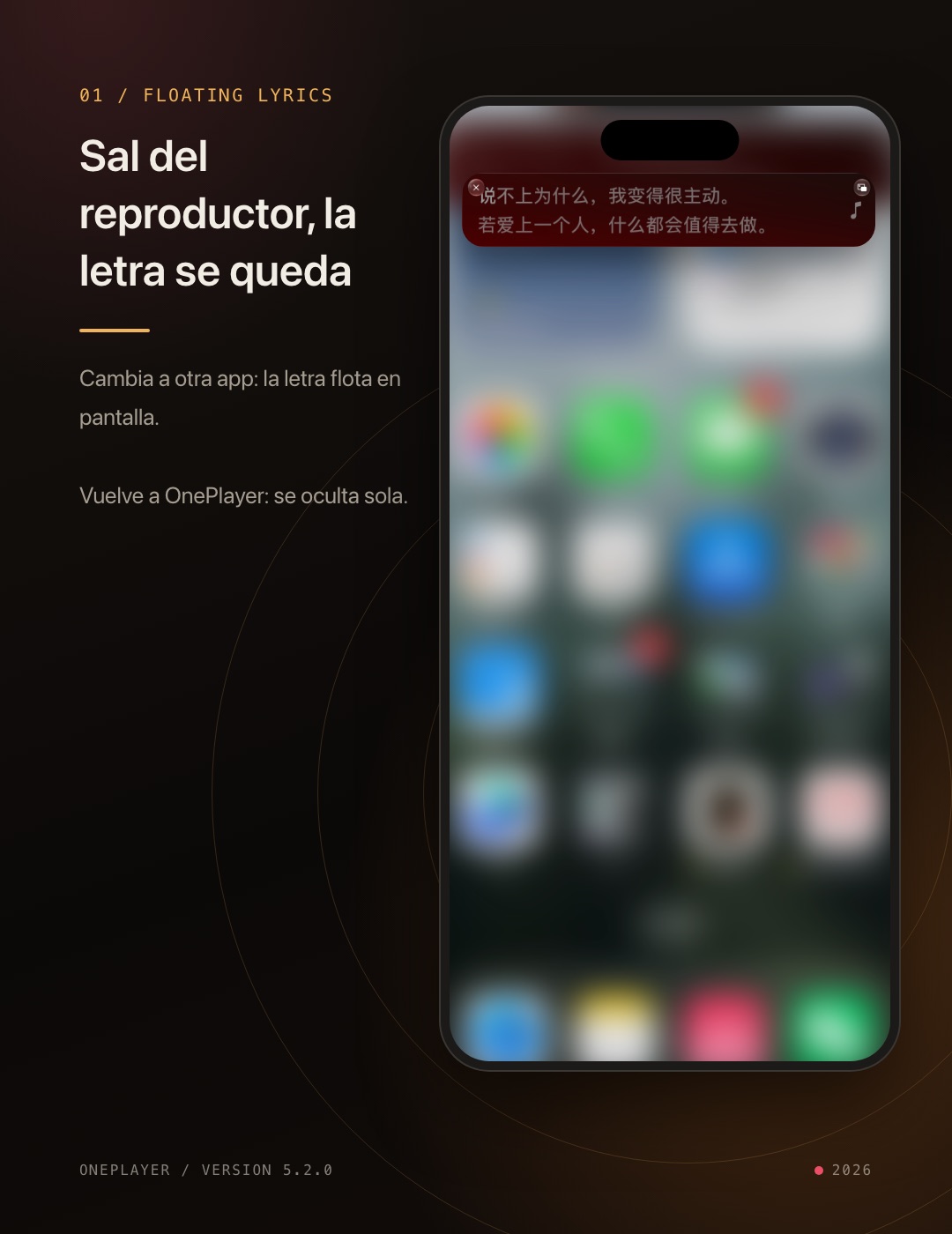 La letra aparece automáticamente al cambiar a otra app