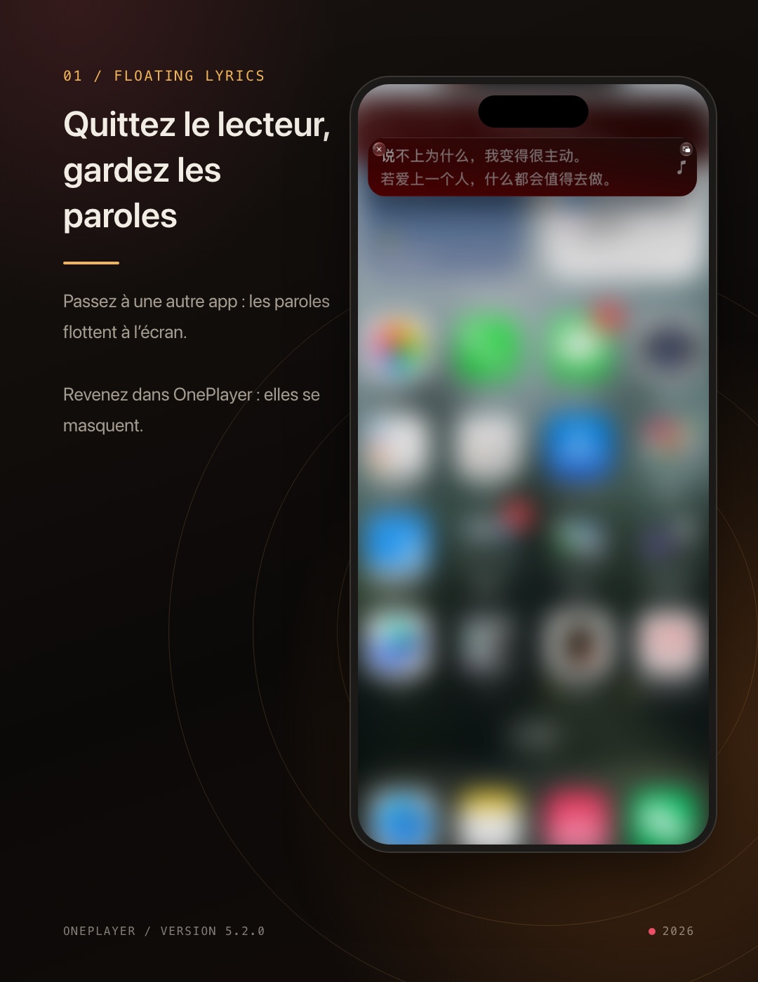Les paroles apparaissent quand vous passez à une autre app