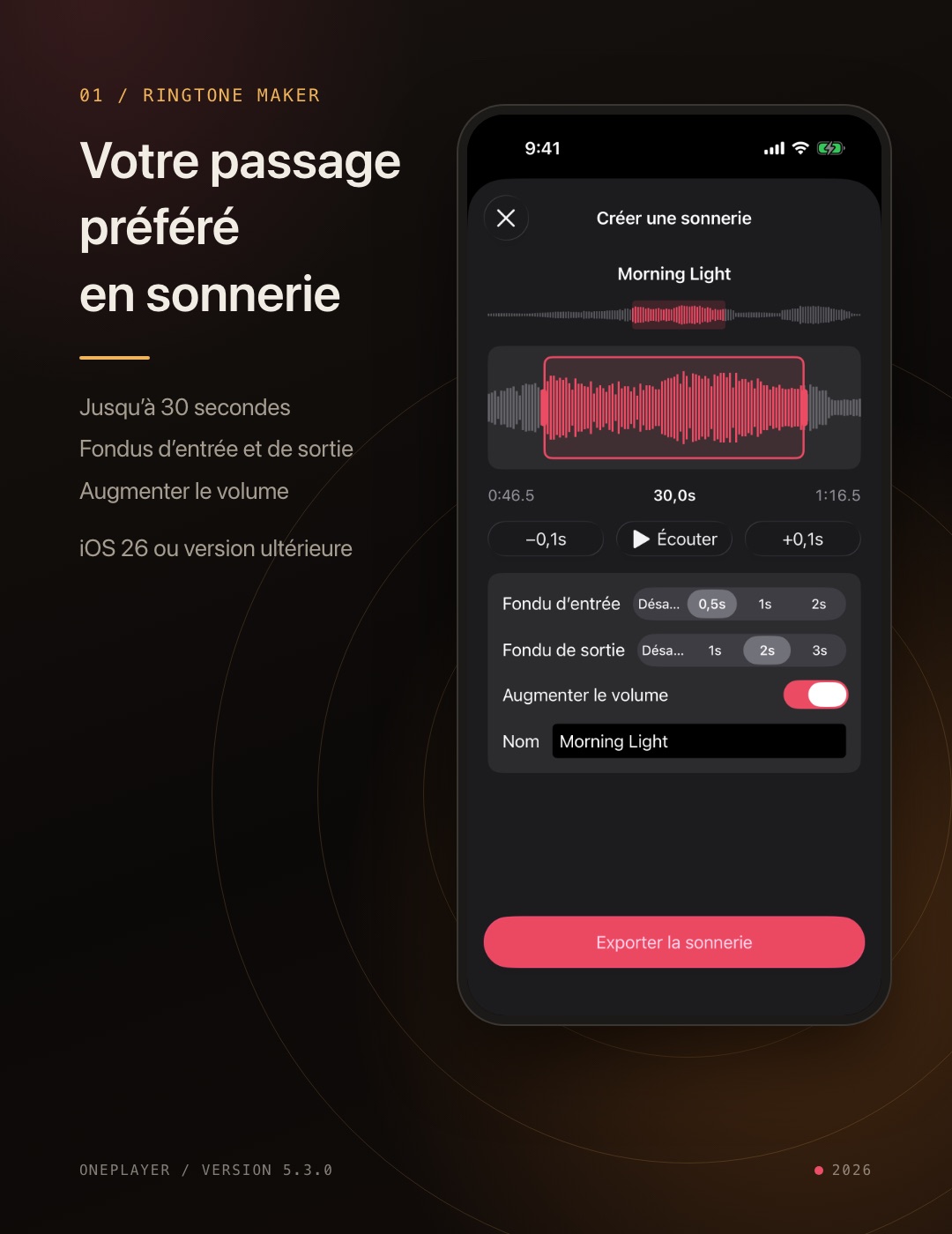 Créer une sonnerie dans OnePlayer