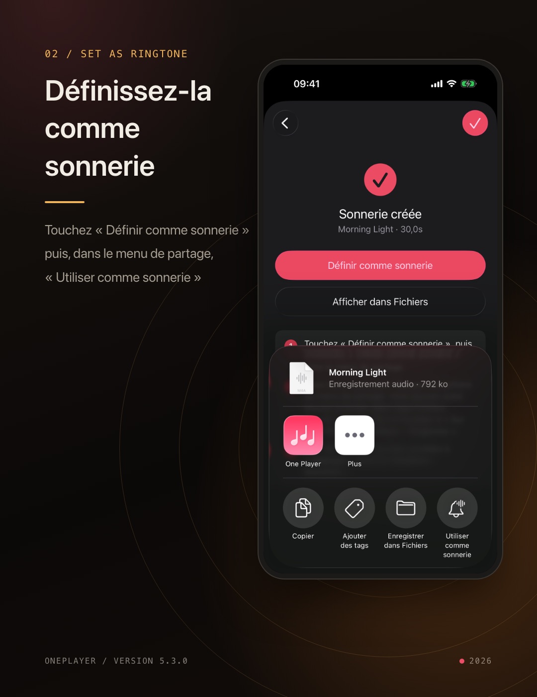 Choisir « Utiliser comme sonnerie » dans le menu de partage