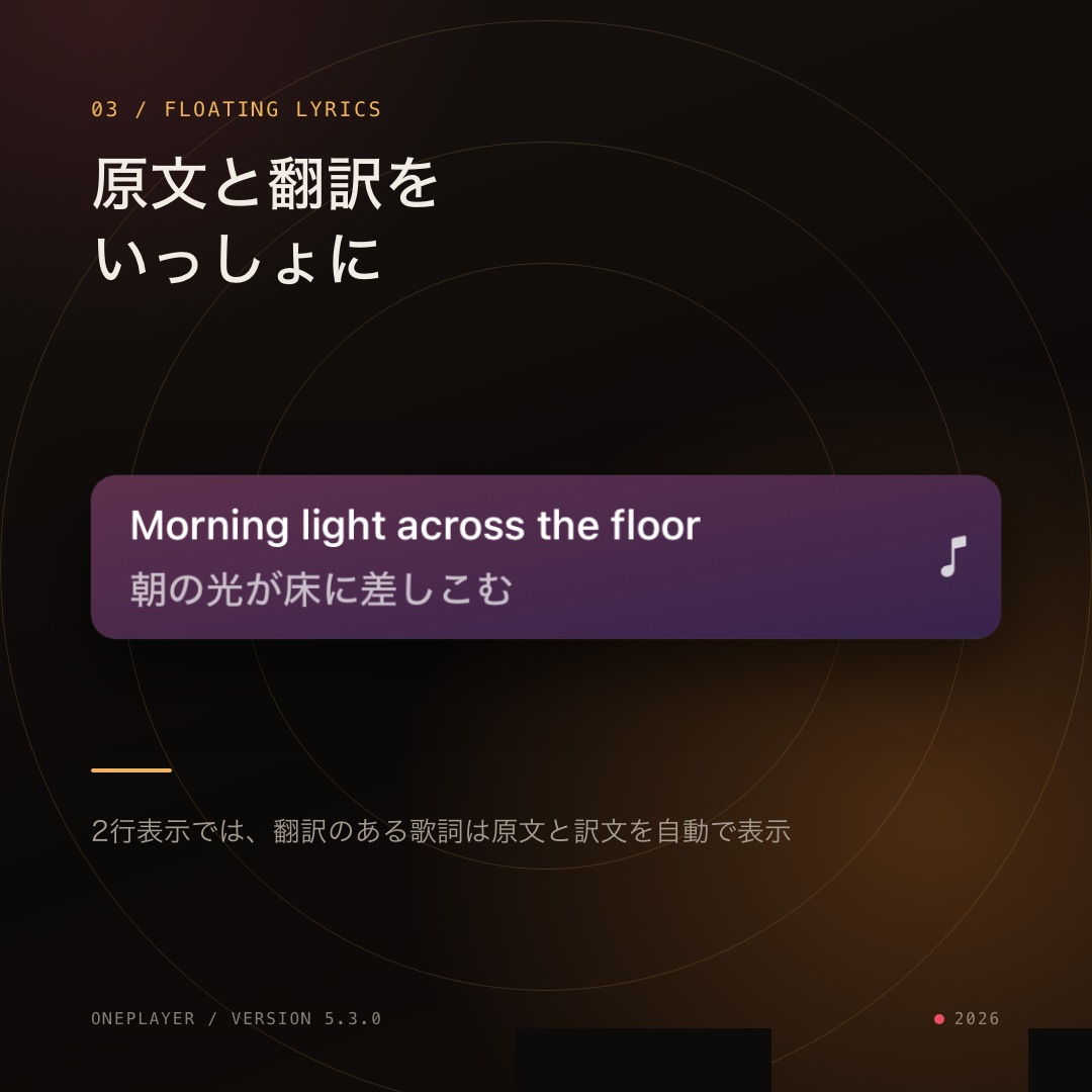 フローティング歌詞で原文と翻訳を同時に表示