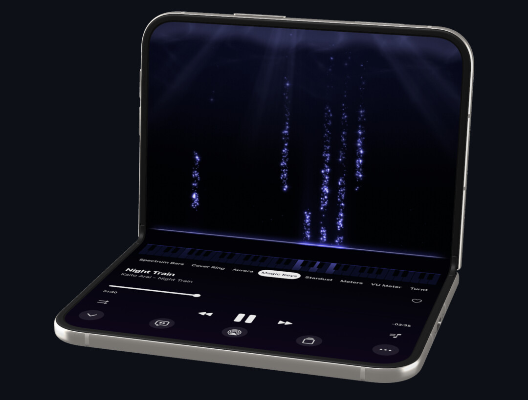 半分折ってテーブルに：上にビジュアライザ、下にコントロール