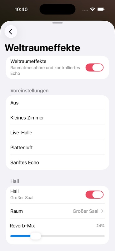 Liste der voreingestellten Raumeffekte