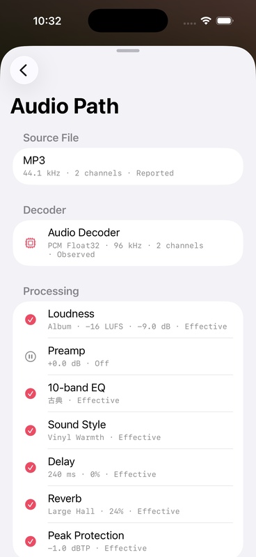 OnePlayer audio processing path