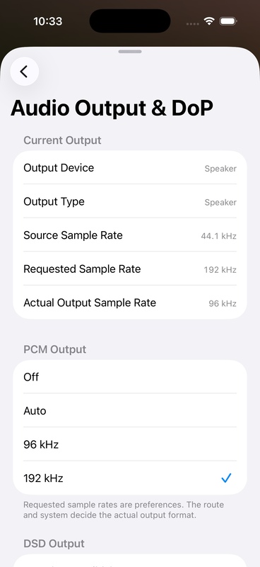 Audio Output and DoP Page