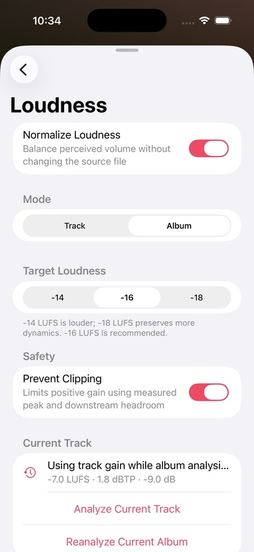 OnePlayer loudness equalization settings