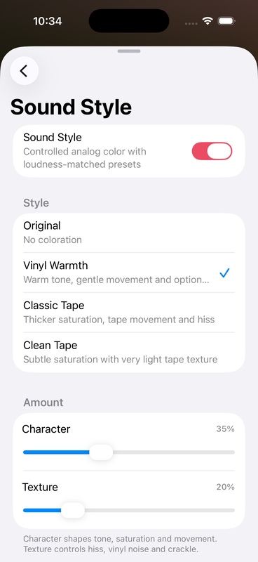 Sound style selection page