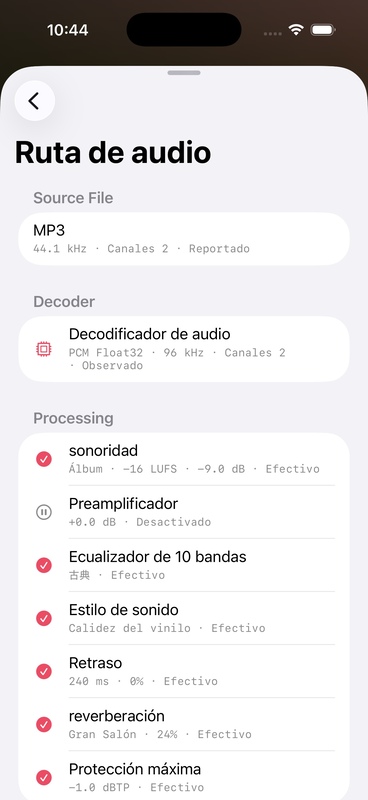 Ruta de procesamiento de audio de OnePlayer