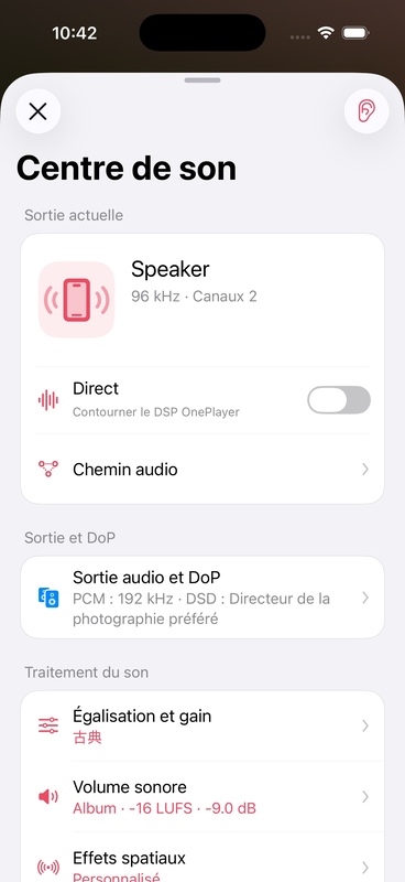 Le centre sonore affiche le gain de volume calculé