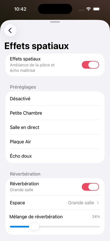 Liste prédéfinie des effets spatiaux