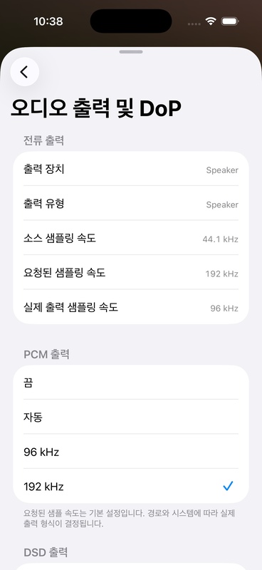 오디오 출력 및 DoP 페이지