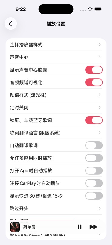 播放设置中的音频频谱选项
