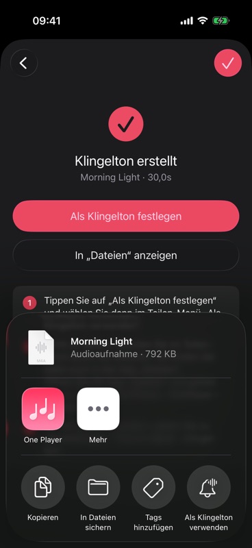 „Als Klingelton verwenden“ im Teilen-Menü