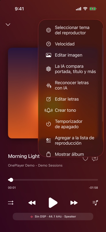 «Crear tono» en el menú superior derecho de la pantalla de reproducción