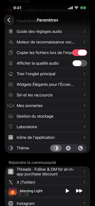 « Mes sonneries » dans les Paramètres